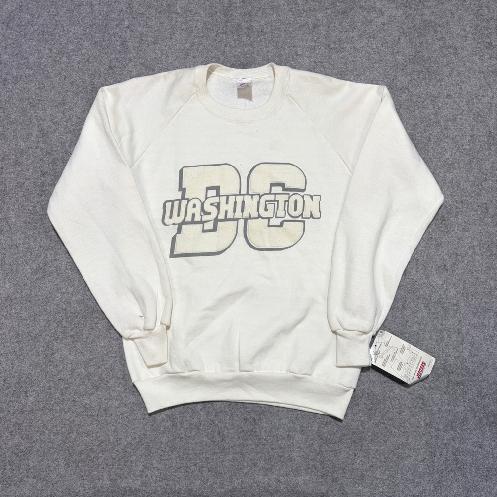 Vintage 80s Jerzees Washington DC Sweatshirt Cream White NWT Made in USA Medium